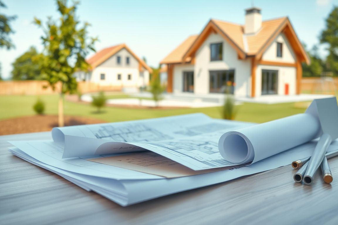 Villa construction samples Spain — architect drawings, regional permit, limestone, terracotta tile, photovoltaic module, regional Spain map