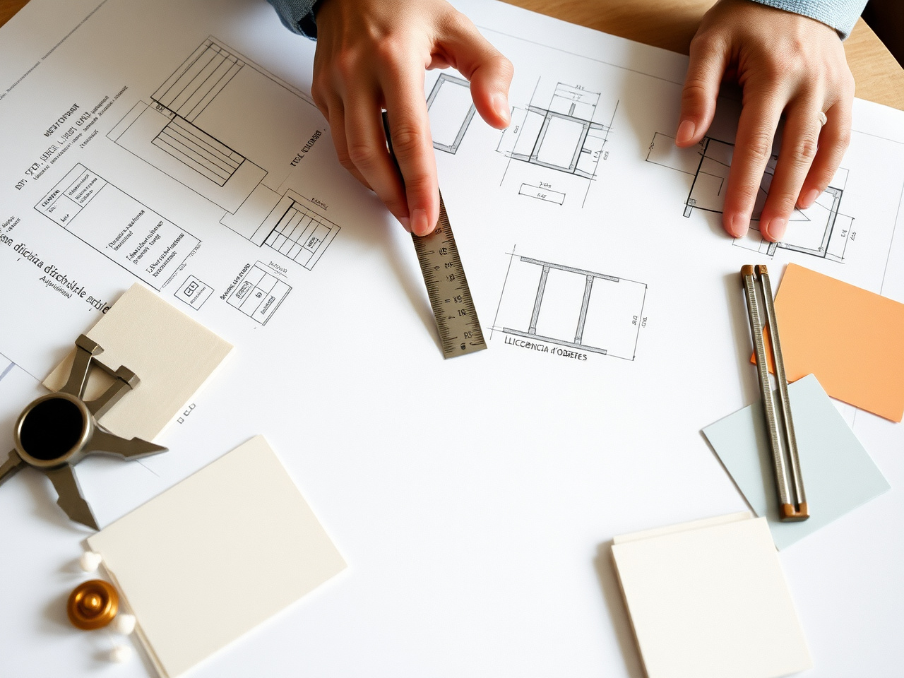 Major renovation samples — architect's drawings, beam load calculations, llicència d'obres, insulation panels