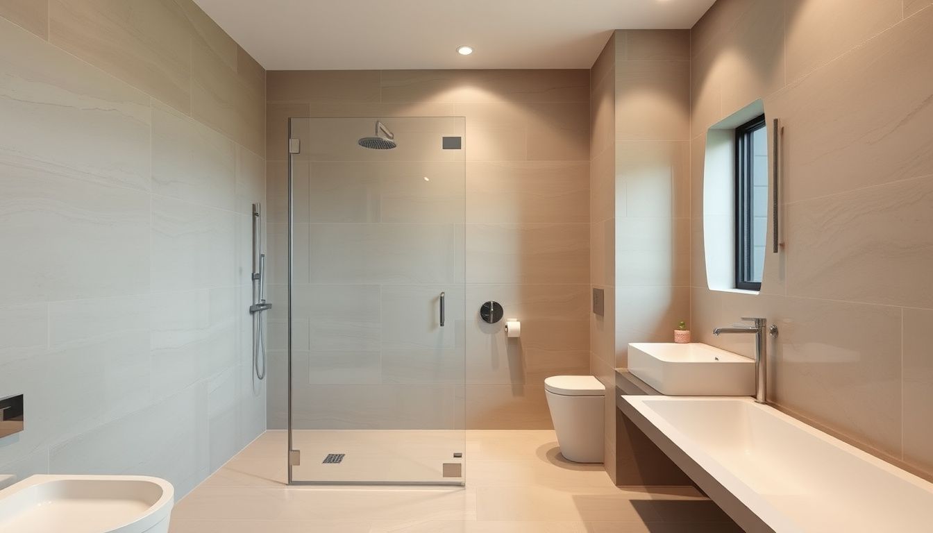 Bathroom renovation in Barcelona — finished walk-in shower with porcelain tile