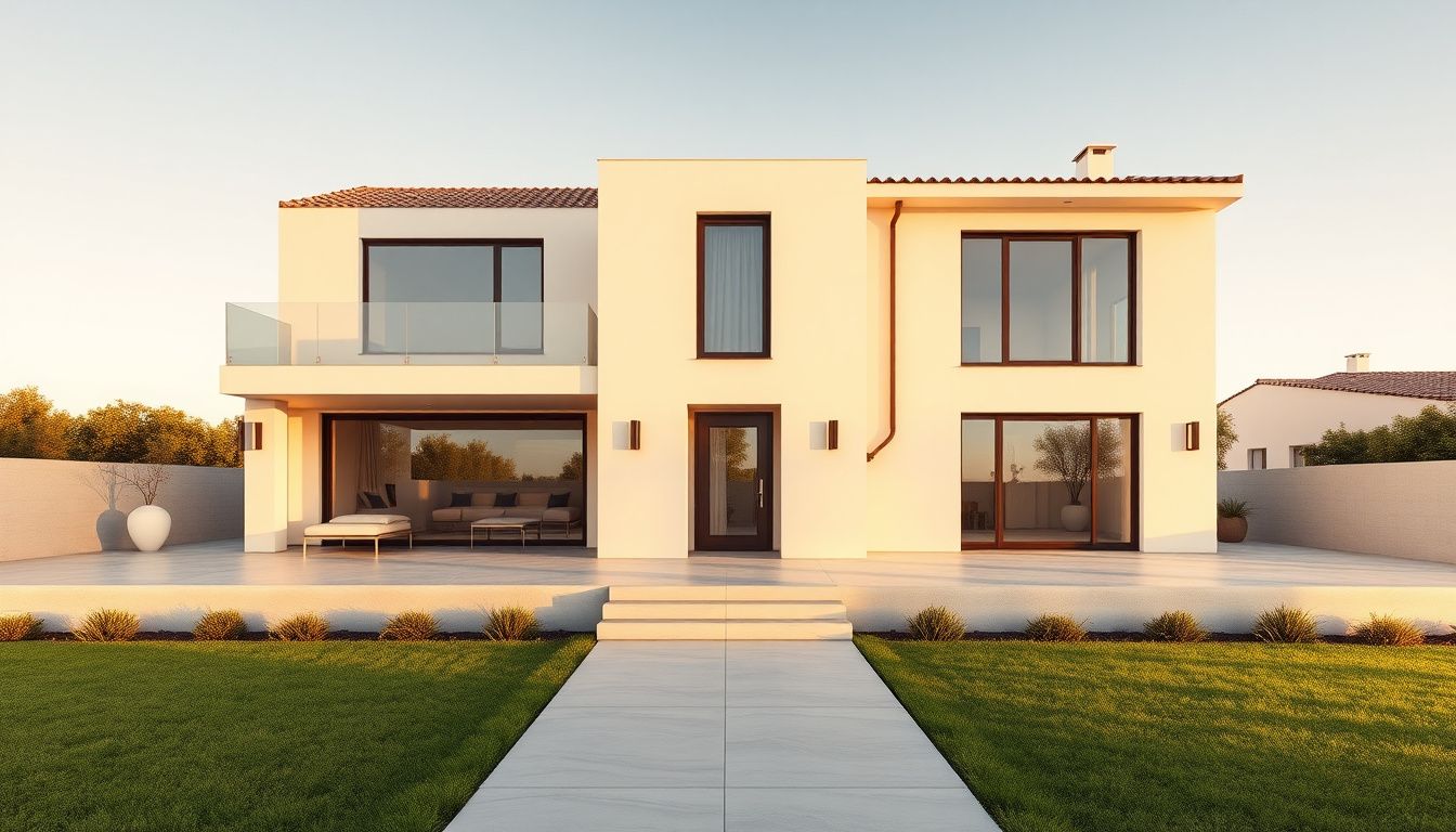 Cottage construction across Spain — contemporary cliff villa overlooking the Mediterranean in Costa Brava or Mallorca