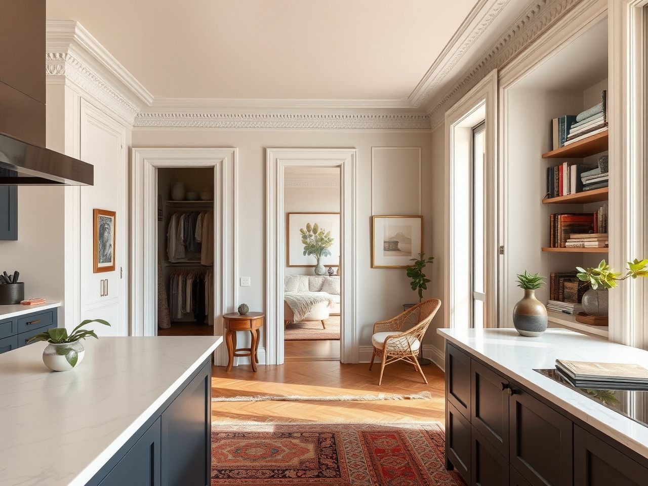 Premium apartment design with supervision — move-in styled Eixample flat with restored mosaic, custom kitchen and soft furnishings