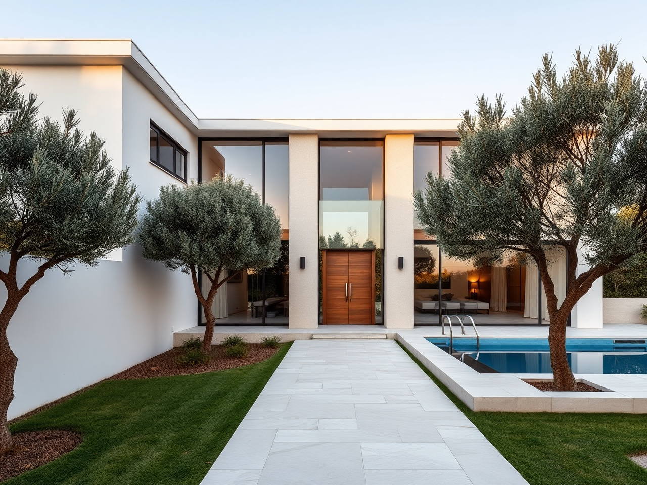 Premium villa — 300 m² Sant Cugat or Garraf with travertine cladding and full-height glass walls
