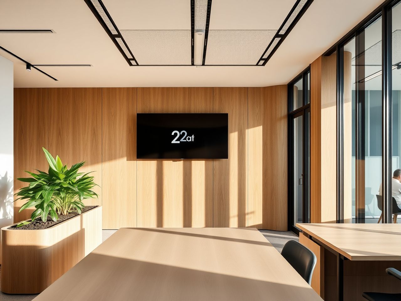 Premium office design with supervision — move-in styled workspace with acoustic baffles, custom joinery and biophilic planting in 22@ Poblenou