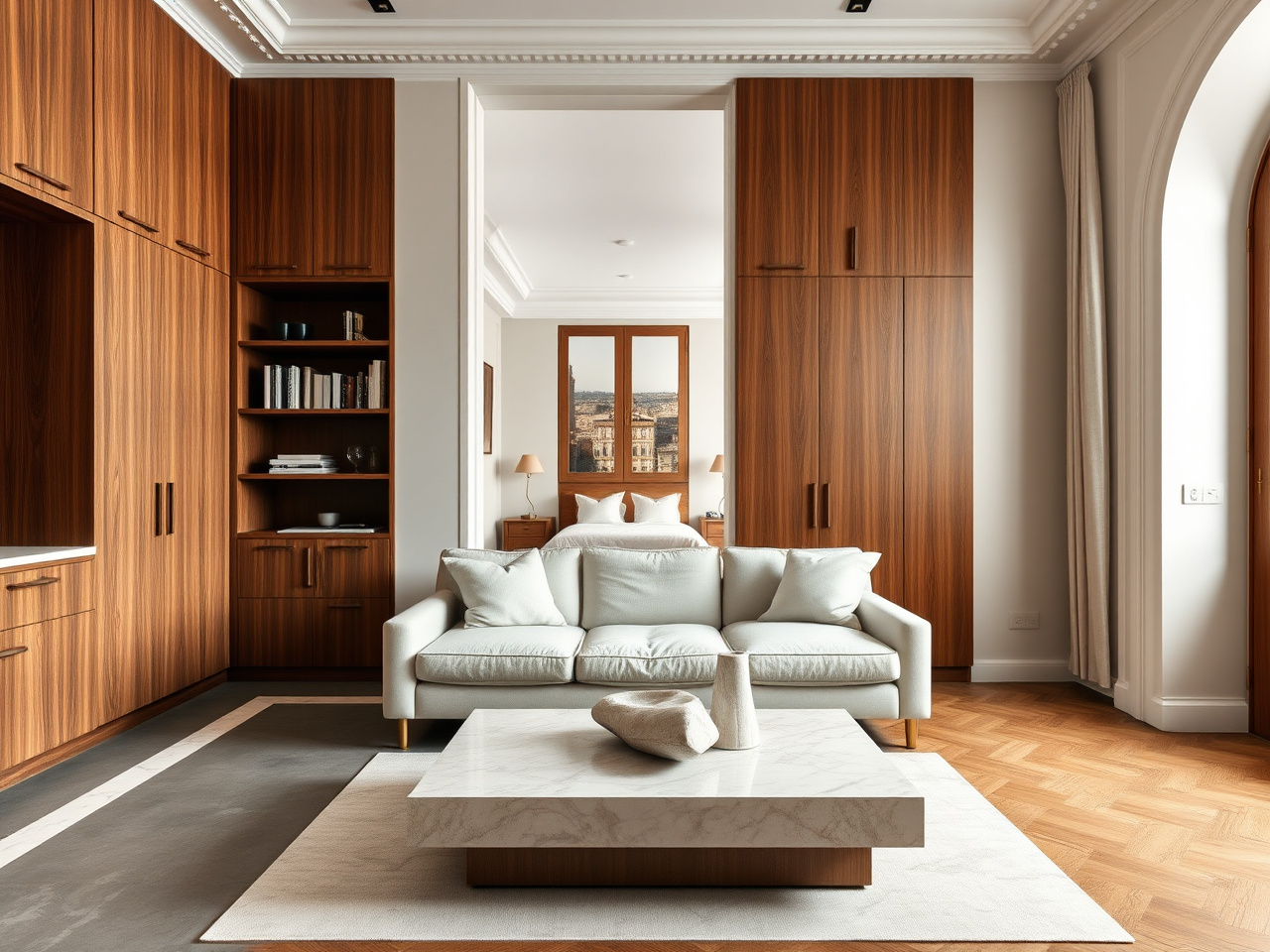 Designer 1-bed — 65 m² Sarrià-Sant Gervasi 1-bed with custom walnut joinery and glass partition